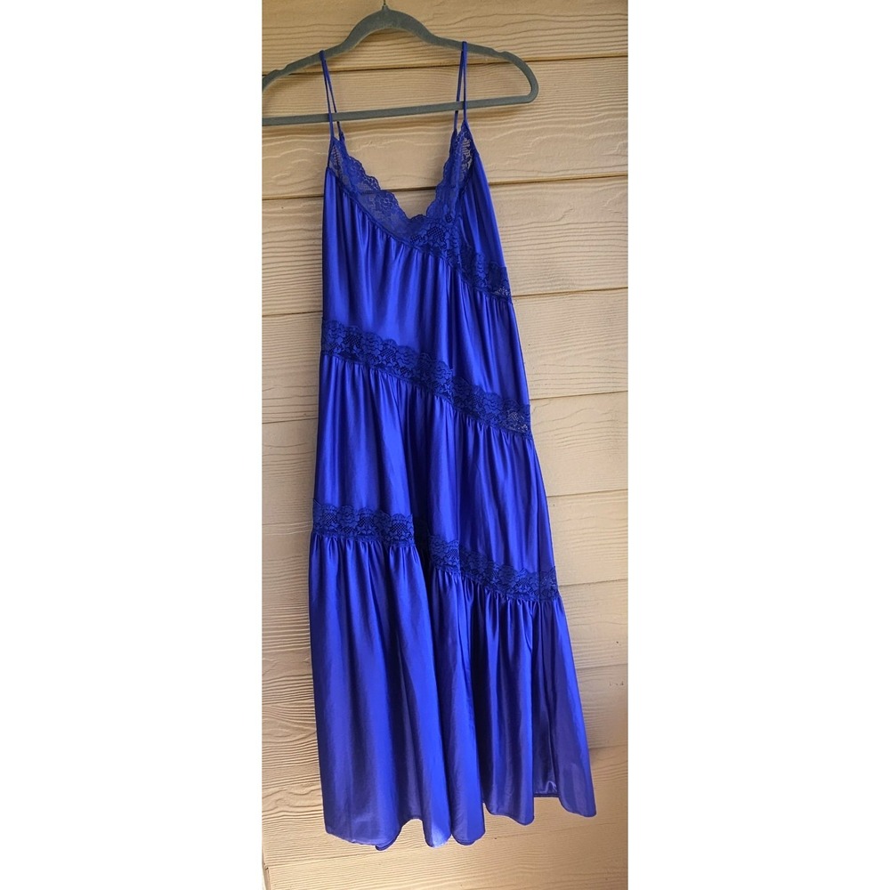 Lady Cameo Vintage Royal Blue Coquette Nighty Full Slip Nightgown sz M